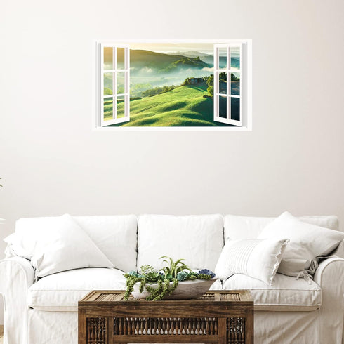 Mountain View Wall Stickers 3D Fake Window Wall Stickers Nature Scenery Wall Stickers Murals Removable Landscape Wall Decals Peel and Stick Remova...