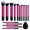 BS-MALL Makeup Brushes 16 Pcs Purple Short Handle Travel Makeup Brus Set with 1 Triangle Puff (HotPink)...
