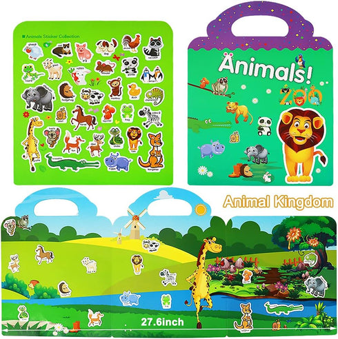 Reusable Sticker Books for Kids, 2 Sets Travel Removable Toddler Sticker Books for 3 4 5 Year Old Girls Boys Birthday Gifts Educational Learning T...