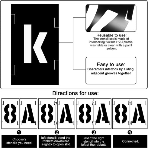 2 inch Letter Stencils Kit, Plastic Letters and Numbers Interlocking Stencil Set 138 Piece...