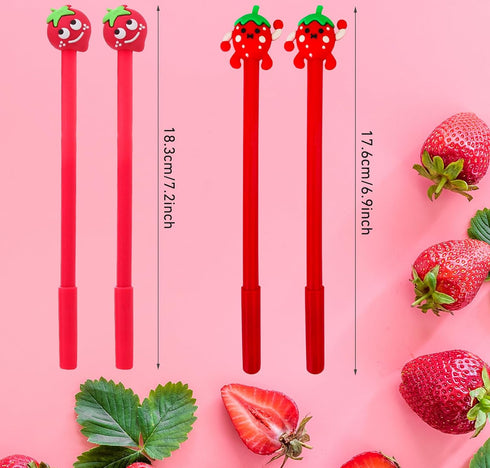 30 Pcs Cute Strawberry Gel Ink Pens Fun Kawaii Pens Fruit Writing Pens 0.5 mm Black Ink Cool Pens Novelty Fun Pens for Kids School Office Home Sup...
