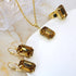 HSQYJ Fashion Color Crystal Jewelry Set Geometry Rectangle Pendant Rhinestone Necklace Rings and Drop Earrings for Women Ladies Gifts Gold Plated...