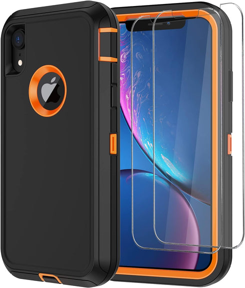 for iPhone XR Case with 2 x Screen Protector, Heavy Duty Shockproof/Drop Proof/Dust Proof 3-Layer Military Protection Full Body Rugged Defender Du...