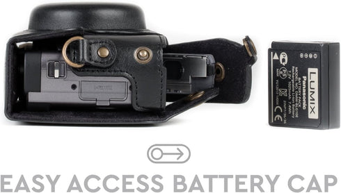 MegaGear MG1258 Ever Ready Leather Camera Case compatible with Panasonic Lumix DC-ZS80, DC-ZS70, DC-TZ95, DC-TZ90 - Black...