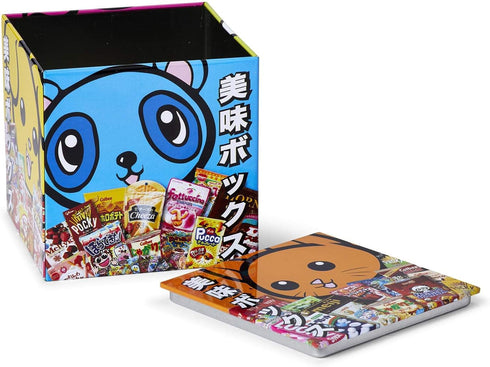 Dagashi Japanese Anime Otaku Snacks Tin Storage Box - 4x4-Inch Metal Novelty Stash Container With Pop Top Lid - Decorative Organizer Holder Cube C...