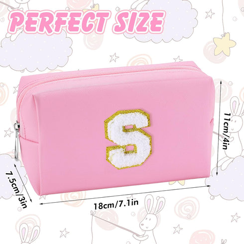 Patch Makeup Bag Travel Small Cosmetic Bag Pink PU Makeup Pouch Zippered Personalized Preppy Initial Skin Care Stuff Bag for Women Birthday Gift T...