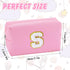 Patch Makeup Bag Travel Small Cosmetic Bag Pink PU Makeup Pouch Zippered Personalized Preppy Initial Skin Care Stuff Bag for Women Birthday Gift T...