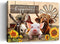 Beabalea Farmhouse Animals Canvas Kitchen Wall Art Rustic Sunflowers Donkey Cow Pig Pictures Wall Decor Country Red Barn Windmills Artwork Paintin...