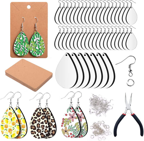 Phinicco 60 PCS Sublimation Earring Blanks with Earring Hooks and Pliers Jewelry Craft Kit for Sublimation Jewelry Making Earring DIY...