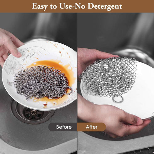 AMAGABELI GARDEN & HOME 7”x7” Cast Iron Cleaner 316 Stainless Steel Cast Iron Scrubber Chain Mail Scrubber Cast Iron for Pans Dutch Ovens Grills B...