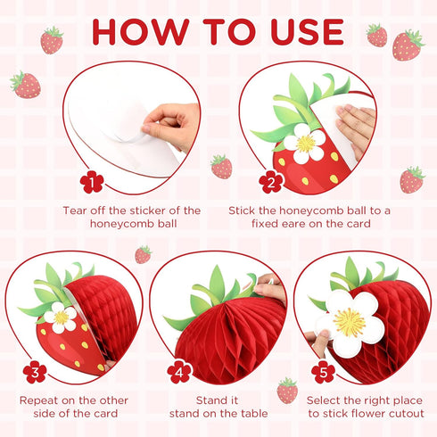 85 Pcs Fruit Bulletin Board Set Strawberry Classroom Decorations 3D Strawberry Honeycomb Balls Flower Berry Cutouts for Summer Holiday Back to Sch...