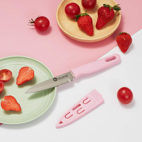 4 Pieces Kitchen Knife Set Stainless Steel Blade, Paring knife for Fruit and Vegetable with Matching Covers Colorful Combo Lovely Pink Color Gift ...