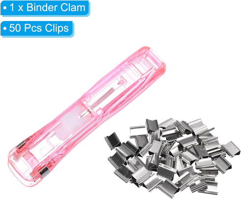 PATIKIL 4.5" x 1" Clam Clip Dispenser, 1 Set Binder Clam with 50 Pcs Clips for Binding Paper, Files, Office Documents, and Food Sealing, Pink...