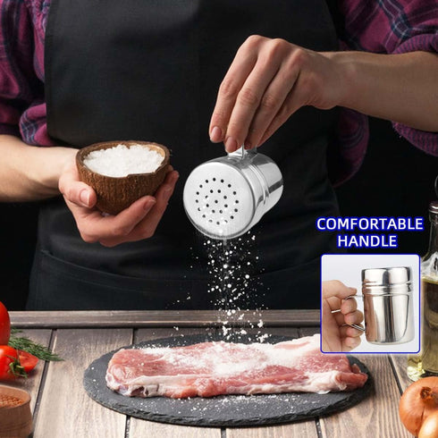 Stainless Steel Dredge Shaker Spice Shakers with Handle Powdered Sugar Shaker Pepper Shakers 6 Oz Metal Salt Shaker with Holes and Lid Fine Powder...