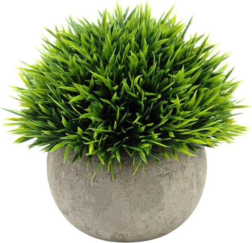Ogrmar 4PCS Mini Plastic Artificial Plants Grass in Pot/Small Artificial Faux Greenery/Mini Plants Topiary Shrubs Fake Plants for Bathroom, House ...
