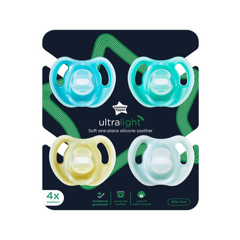 Tommee Tippee Ultra-light Silicone Pacifier, Symmetrical One-Piece Design, BPA-Free Silicone Binkies, 6-18 months, Pack of 4 Pacifiers...