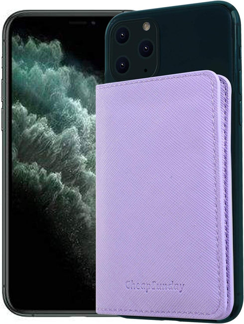 ID Card Holder for Back of Phone Leather Phone Wallet Stick On with Stand Flip Waterproof Leather Adhesive Wallet for Most Cellphones (Lavander)...