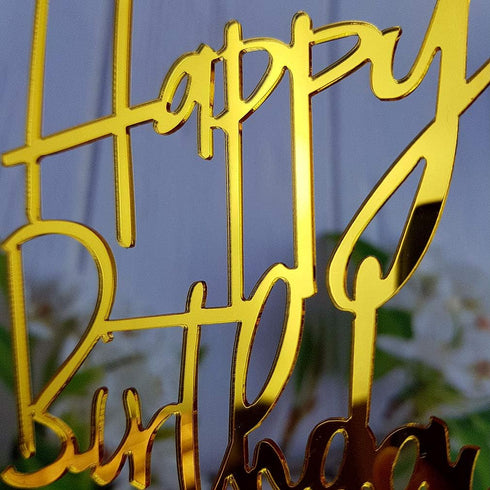 Happy Birthday Cake Topper for Birthday Party Decorations - Mirror Gold Acrylic...