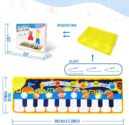 Toddler Toys Age 1-2-4 Year Old Boy Girl Gifts: 14*40 Inch Piano Musical Instruments Learning Toys for Toddlers 1-3-6, Piano Play Mat Toy gifts fo...