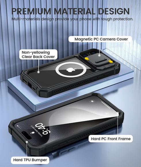 Caka for iPhone 15 ProMax Case, iPhone 15 Pro Max Case with Screen Protector & Camera Cover & Wireless Charging Full Body Heavy Duty Rugged Protec...