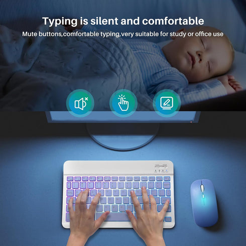 Bluetooth Keyboard and Mouse Combo for iPad - Rechargeable Wireless Keyboard & Mouse with 7-Color Backlit Compatible with iPad 9th/8th Gen, iPad P...