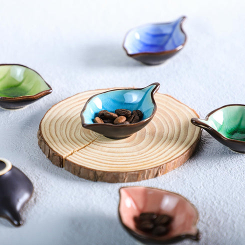 Colorful Leaf Shape Design Multipurpose Porcelain Side Dish Bowl Seasoning Dishes Soy Dipping Sauce Dishes(Set of 6)-Small...