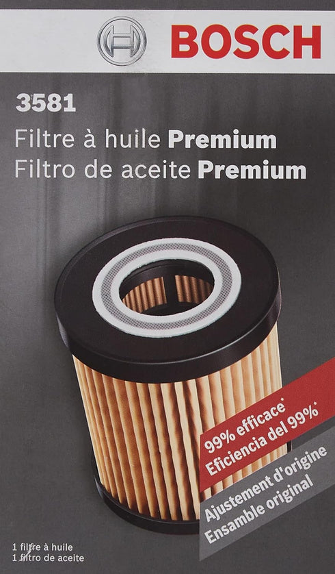 Bosch 3581 Premium Oil Filter With FILTECH Filtration Technology - Compatible With Select Audi A3, A4, RS3, TT, Quattro, Volkswagen Beetle, Eos, G...