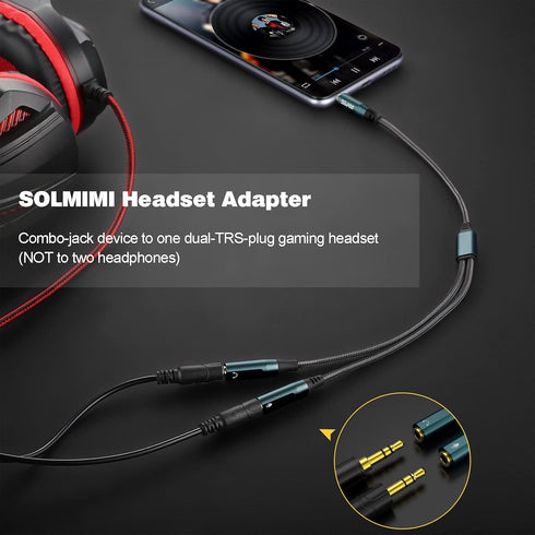 Headset Adapter, 3.5mm Headphone Mic Splitter CTIA TRRS Male to Dual TRS Female Y Audio Microphone Splitter Cable for Gaming Headset to PC, Laptop...