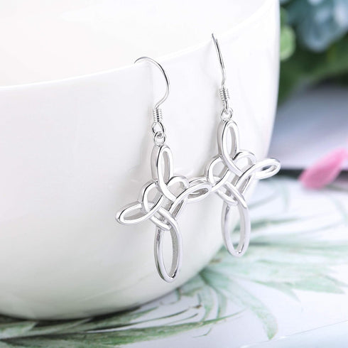 Sllaiss Sterling Silver Celtic Knot Cross Dangle Earrings White Gold Plated Good Luck Vintage Cross Drop Earrings Irish Jewelry...