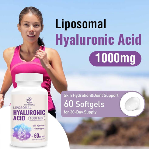 Liposomal Hyaluronic Acid Supplements, High Bioavailability Hyaluronic Acid Capsules, 1000mg Hyaluronic Acid, Dietary Supplement Support Skin Hydr...