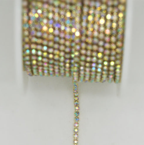 10 Yard Crystal AB Rhinestone Close Chain Clear Trim Sewing Craft (Gold, 2mm)...