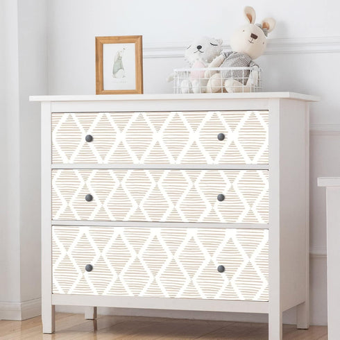 Yun-aeon 17.7" X 120" White and Beige Stripe Peel and Stick Wallpaper Modern Diamond Contact Paper Geometric Removable Wallpaper Self Adhesive Wal...