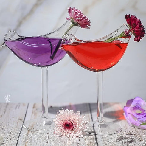 SuproBarware Cocktail Glass - Bird Glass Clear Wine Glasses Set of 2 Goblet Beverage Glass 5 Ounce for Party Wedding...