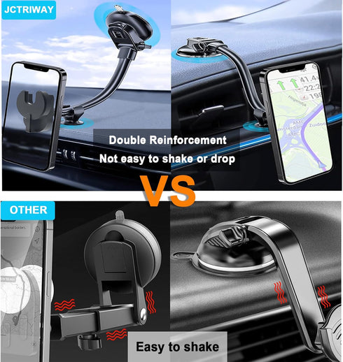Car Phone Mount for Collapsible Grip/Socket Mount User,Windshield/Dashboard/Vent Phone Holder with Strong Suction Cup,13-Inches Long Arm Gooseneck...