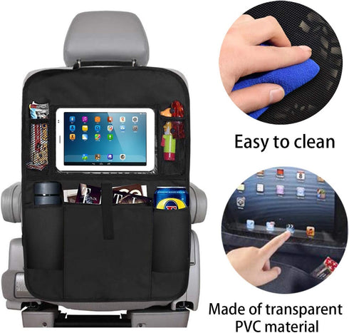 Car Backseat Organizer 2 Pack, Car Seat Back Organizers Storage Kick Mat Seat Protector, Car Seat Back Protectors with Clear 10" Tablet Holder + 5...