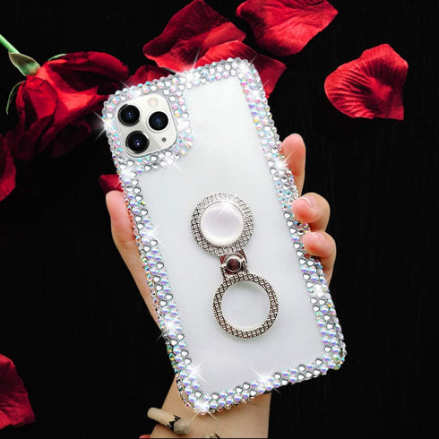 Bonitec Compatible with iPhone 12 Pro Max Case 3D Glitter Sparkle Bling Case Metal Finger Ring Bracket Stand Luxury Shiny Crystal Rhinestone Diamo...