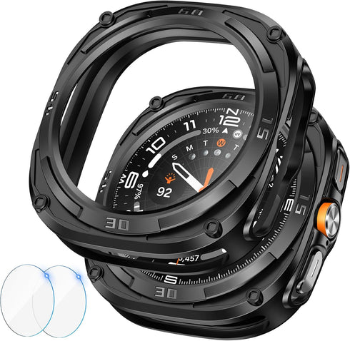 Goton Rugged Bezel Case for Samsung Galaxy Watch Ultra Screen Protector 47mm - Soft TPU Bumper Face Cover + 2 Tempered Glass Film for Galaxy Watch...