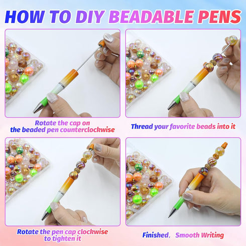 150 Pieces DIY Beadable Pens Kit - 50 plastic Beadable Pens Bulk, Refills & pen bags Included - Beaded Pens Black Ink Ballpoint Cute Pens for Stud...