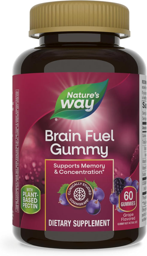 Nature's Way Brain Fuel, Supports Memory and Concentration*, Clinically Studied Cognigrape®, 60 Gummies, Grape Flavored...