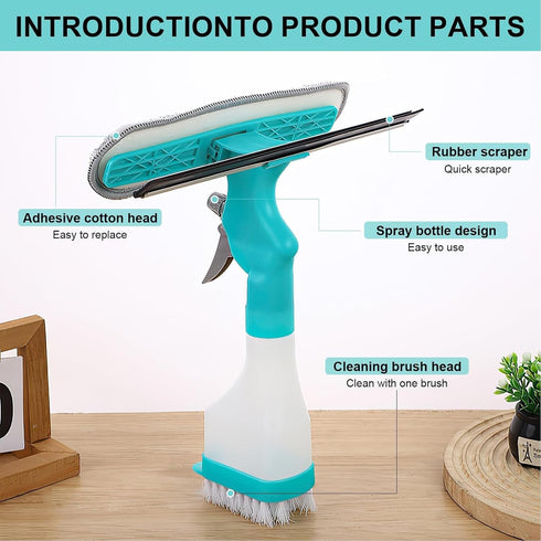 4 in 1 Window Cleaning Kit, Window Vacuum Squeegee Cordless, Window Cleaner Tool with Spray/Brush Cleaner/Wipe Multihead Cleaning Brush for Shower...