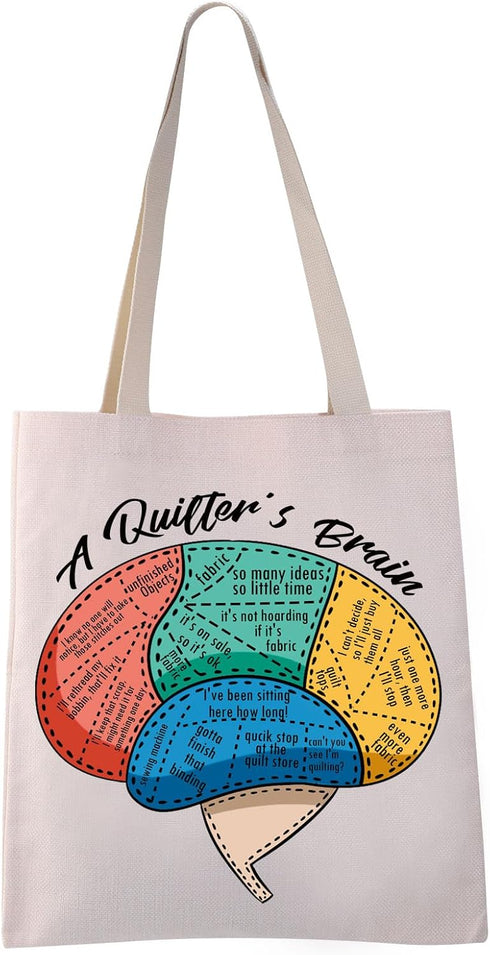 Quilter Tote Bag Funny Quilter Gifts for Quilting Lovers Supplies Bag Quilt Lovers Gift Shopping Bag A Quilter's Brain...