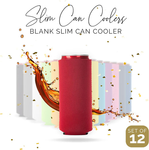 Slim Can Cooler Sleeves 12 Pack– Blank Foldable Neoprene 12oz Can Insulators – Skinny Beverage Coolers for Beer & Soda – Sublimation-Ready (Assort...