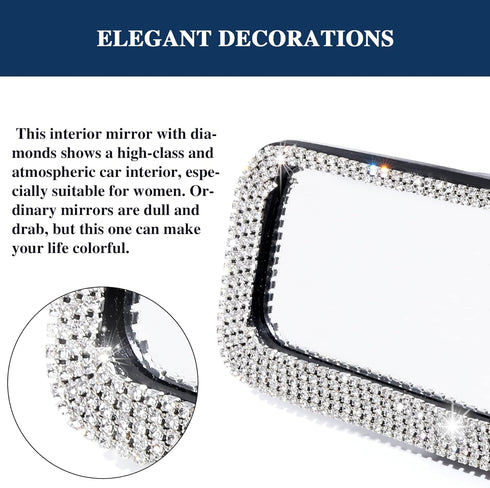 LivTee Bling Car Rearview Mirror, Decorations Rear View Mirror with HD Glass, Interior Accessories for Women and Teens - White...