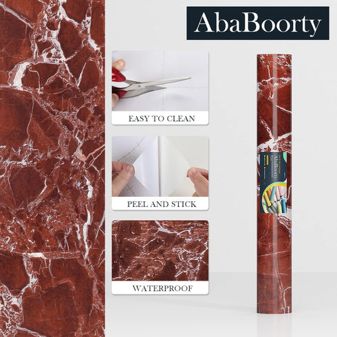 88"x15.8" Red Brown Marble Contact Paper for Countertop Faux Granite Wallpaper Covers Counter Top Peel and Stick Waterproof Wallpaper for Decor Ki...