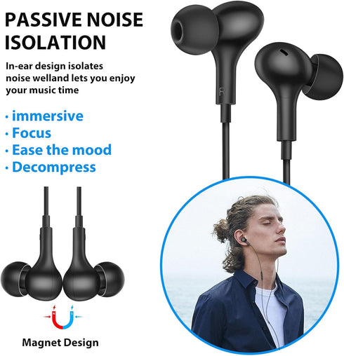 Wired Earbuds Noise Cancelling 3.5mm Headphones for PC School Computer, Ear Buds Wired with Mic Magnetic Plug in Earphones Corded for Samsung A25 ...