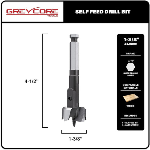Tools Self-Feed Drill Bit – Single-Cutter Self Feed Drill 1-3/8 Inch – Professional Boring Drill Bits for Woodworking – Aggressive Feed Screw Thre...