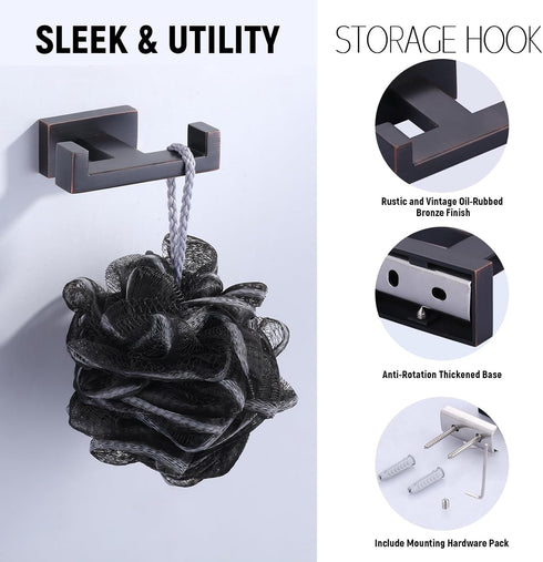 Bathroom Double Towel Hook Bronze Modern Oil Rubbed Bronze Tower Holder - Heavy Duty Coat Robe Hooks for Wall - Stainless Steel Shower Towel Hange...