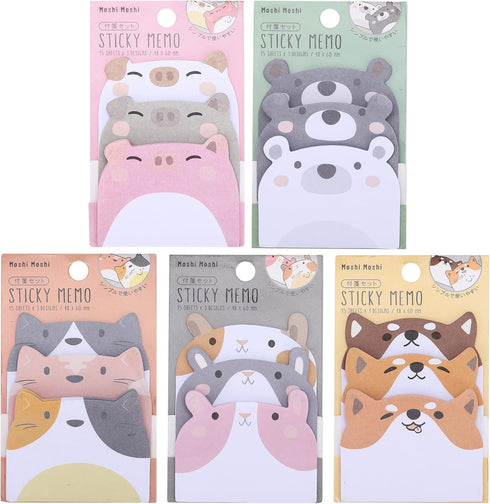 6 Packs Cute Animal Sticky Notes, 225 Sheets Self-Adhesive Cartoon Animal Sticky Note Pads, Multifunctional Removable Different Shapes Sticky Memo...