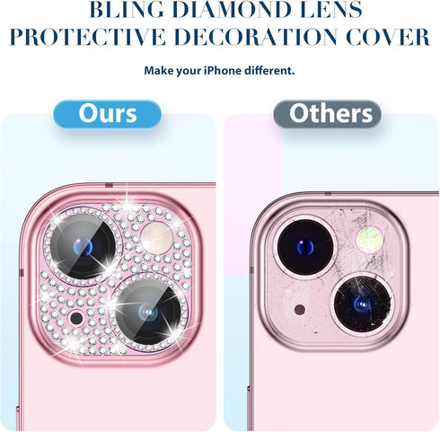 Goton Bling Metal Camera Cover for iPhone 15/15 Plus Camera Lens Protector, Tempered Glass Screen Protector Glitter Diamond Accessories for 15Plus...