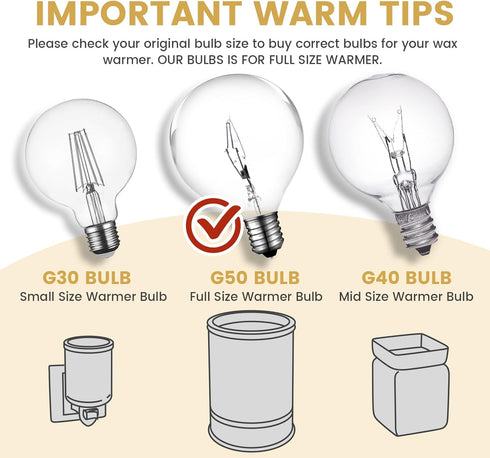 Scentsy Light Bulbs for Warmer, 25 Watt Wax Warmer Bulbs with Dimmable, Fast Melting Wax, E12 Base G50/G16.5 Globe Bulbs for Full Size Wax Warmer ...